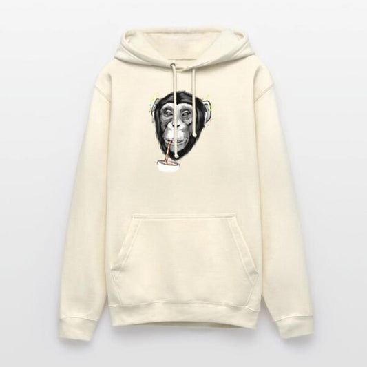 A chimpanzee with pods on Unisex Hoodie